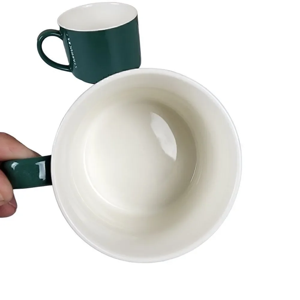 Starbucks- 2 Stacking Matching Forest Green Mugs 12oz from 2014 Collection